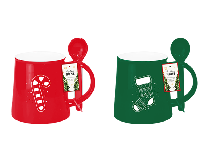 Wholesale Christmas Embossed Mug with Spoon