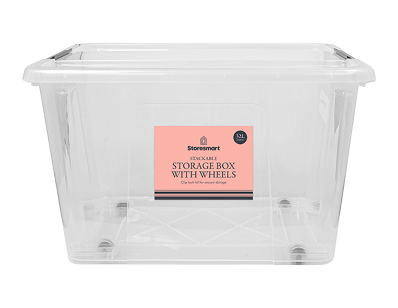 Clip Lid Storage Box With Wheels 32L