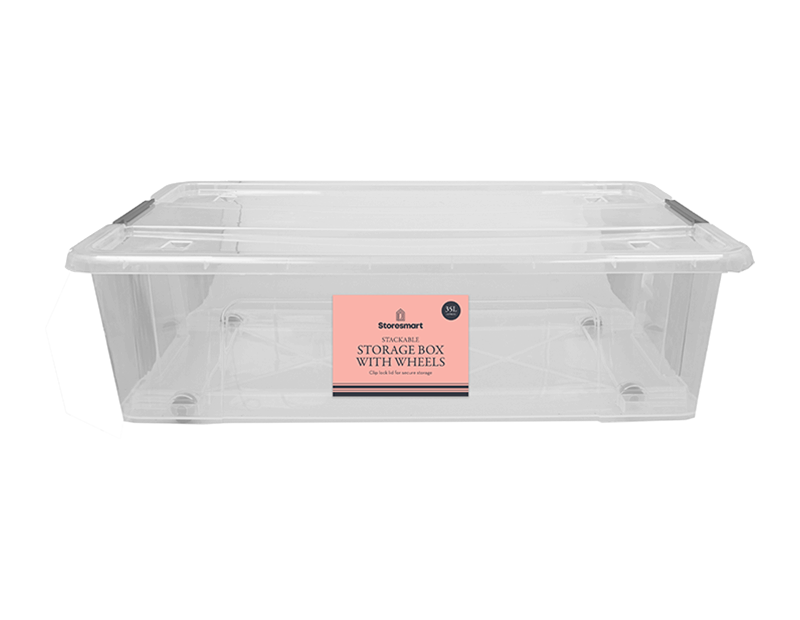 Clip Lid Storage Box With Wheels 35L