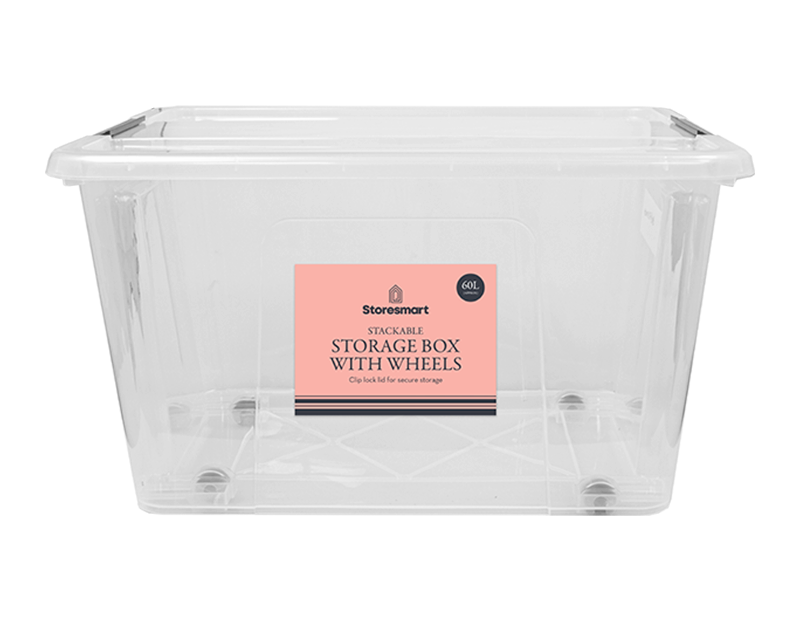 Clip Lid Storage Box With Wheels 60L