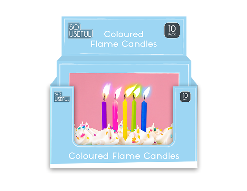 Wholesale Coloured Flame Party Candles 10pk CDU