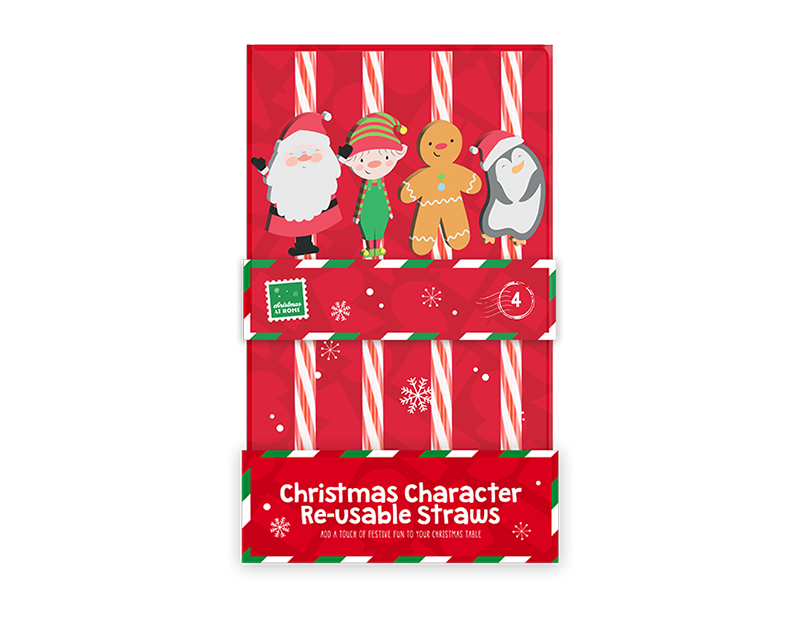 Wholesale Festive Character Re-usable Straws 4pk