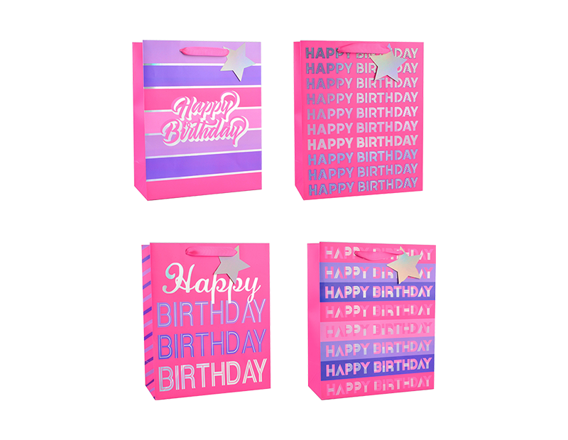 Wholesale Girls Foiled Happy Birthday Large Gift Bag 30x42x12cm