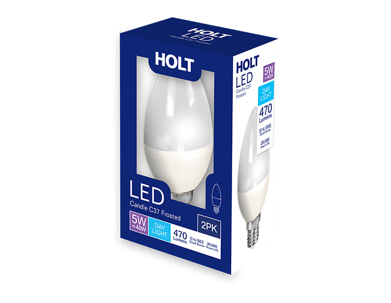 LED Candle Bulb 5W C37 E14/SES Cool White 2pk