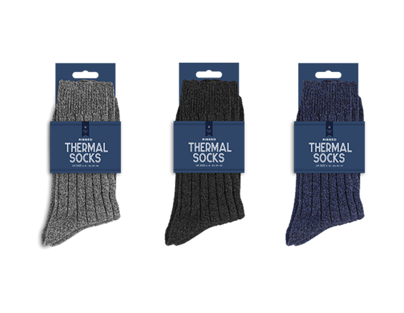 Wholesale Men's Plain Ribbed Thermal Socks with Wool 2pk