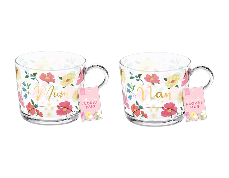 Wholesale Mother's Day Floral Glass Mug