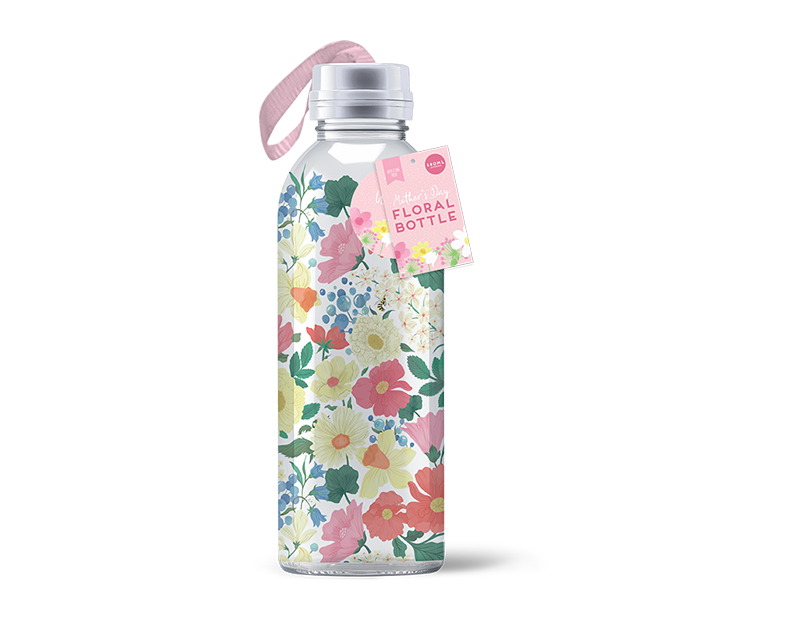 Mothers Day Glass Floral Drinking Bottle 580ml