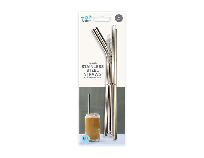 Reusable Metal Straws With Cleaner 4pk