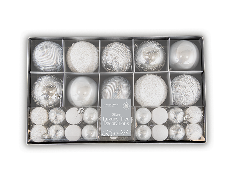 Silver Luxury Tree Decorations 50pk