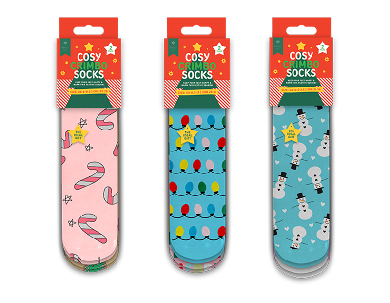 Wholesale Girls Printed Novelty Cosy Socks with Grippers 2pk