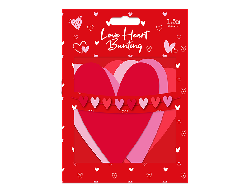 Wholesale Valentine's Love Heart Bunting 1.5m PDQ