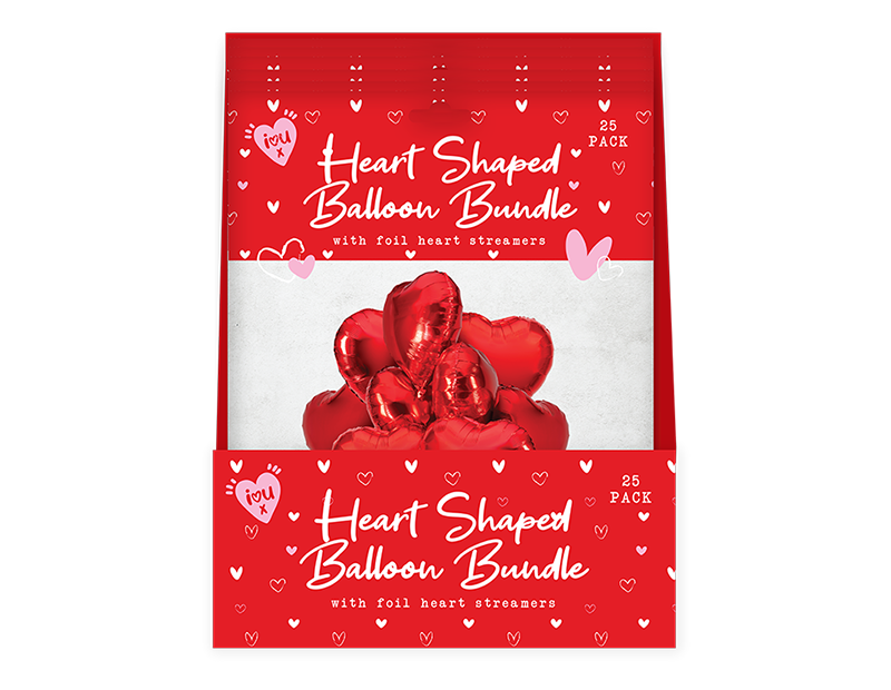 Wholesale Valentine's Heart Balloon Bundle With Streamers 24pk