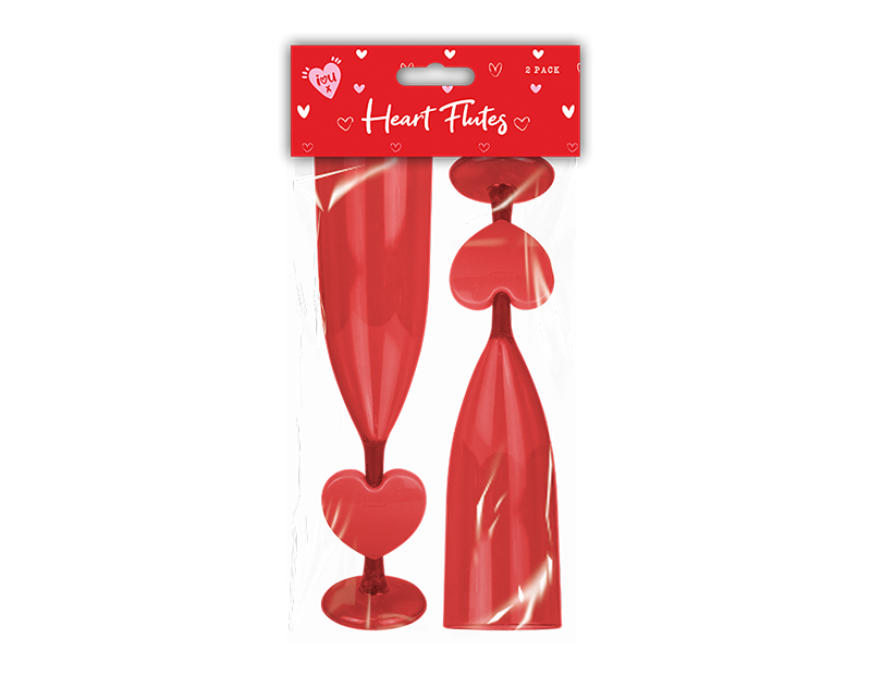 Valentine's Plastic Heart Flutes 2pk