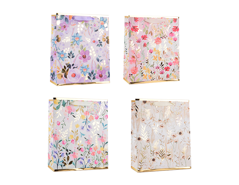 Wholesale Womens Foiled Floral Large Gift Bag 30x42x12cm