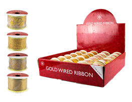 Gold Christmas Wired Ribbon 5cm x 2.75m (With PDQ)