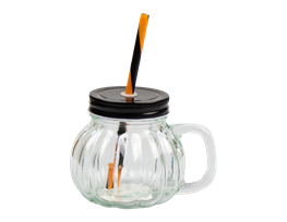 Pumpkin Glass Jar with Straw 350ml