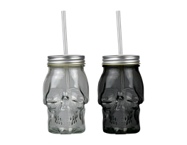 Skull Drinking Jar with Straw