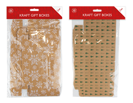 Kraft Printed Flat Pack Gift Boxes 3 Pack