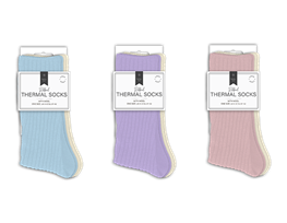 Ladies Plain Ribbed Thermal Socks with Wool 2pk