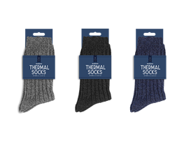 Men's Plain Ribbed Thermal Socks with Wool 2pk