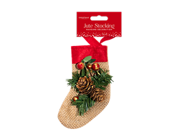 Mini Jute Stocking Decoration 15cm x 8.5cm x 4cm