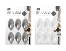 Plastic Self-Adhesive Hooks 6pk