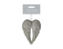 Silver Glittered Angel Wings Decoration 14cm x 11cm x 2cm