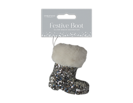 Silver Sequin Boot Decoration 11cm x 10cm x 4.5cm