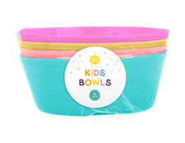 Kids Bright Plastic Bowls Dia 12cm 4pk