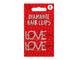 Metal 'Love' Diamante Hair Clips 2pk