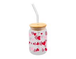 Valentine's Glass Jar and Straw With Bamboo Lid