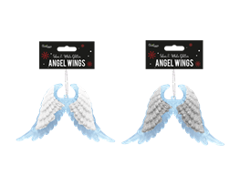 Silver & White Glitter Acrylic Angel Wings Decoration 11cm x 16.5cm