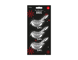 Silver Glittered Clip-on Bird Christmas Decoration - 3 Pack