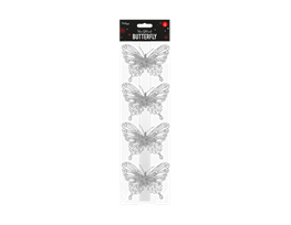 Christmas Silver Glittered Butterfly Decorations - 4 Pack