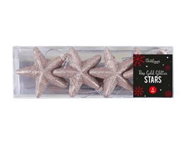 Rose Gold Glittered Star Christmas Tree Decorations - 4 Pack