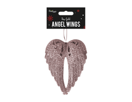 Rose Gold Glittered Angel Wings 14cm x 11cm x 2cm