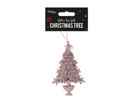 Rose Gold Glittered Xmas Tree Decoration 16cm x 10cm x 3cm