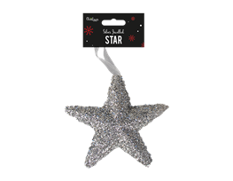 Silver Extra Large Jewelled Star Decoration 18cm x 19cm x 5cm