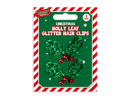 Glitter Holly Hair Clips 2pk