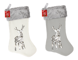 Sequin Reindeer Faux Fur Stocking 45cm x 23cm