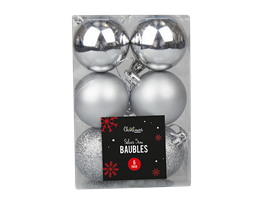 Silver Assorted Baubles 5cm Dia - 6pk